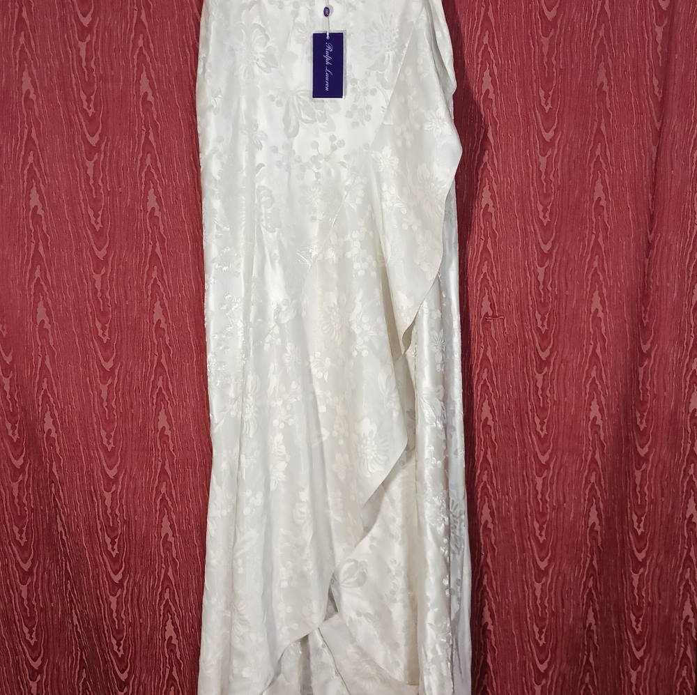 RALPH LAUREN Holiday Silver/Cream Long Side Zip Skirt Women's 6 NWT